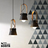 Iron Ring Wooden Grain Pendant Light – Minimalist Nordic Hanging Lamp for Showrooms, Bedrooms, and Dining Rooms