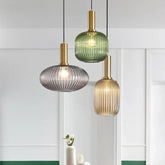 Vintage Colorful Glass Striped Pendant Chandelier – Elegant Lighting for Dining Rooms, Kitchens, and Bedrooms