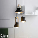 Iron Ring Wooden Grain Pendant Light – Minimalist Nordic Hanging Lamp for Showrooms, Bedrooms, and Dining Rooms