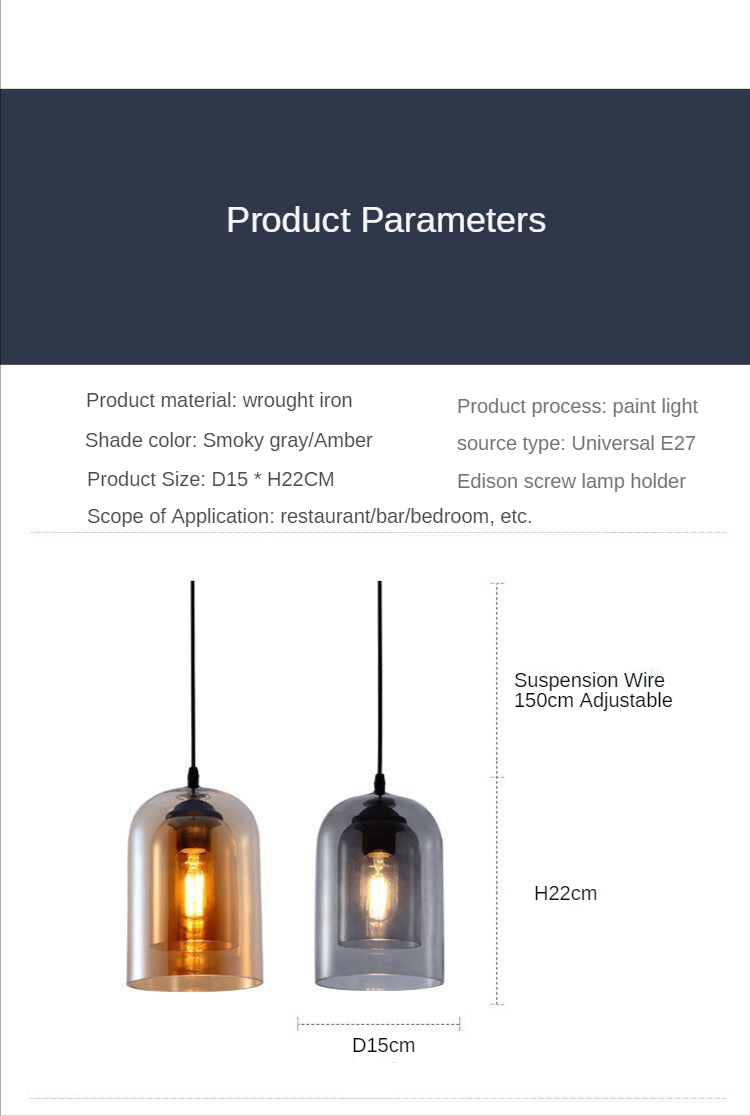 Led Pendant Lamp Nordic Gray Glass Modern Hanging Lighting Luxury Art Restaurant Bar Hotel Bedroom Bedside E27 Suspension Lights