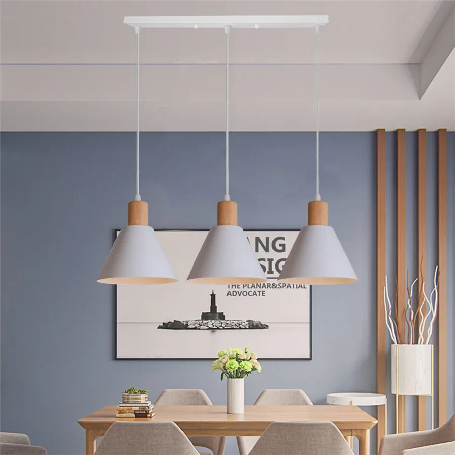 Modern Wood & Metal Hanging Pendant Lamp – Stylish Suspension Light for Kitchen, Dining Room, and Bar Décor