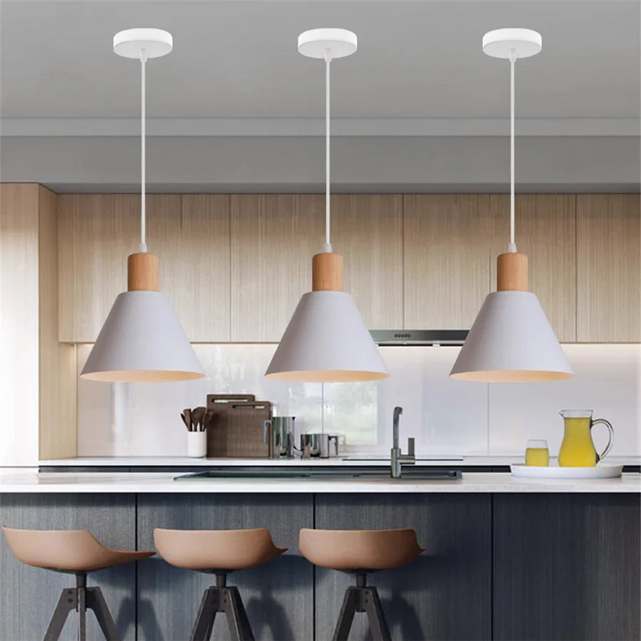 Modern Wood & Metal Hanging Pendant Lamp – Stylish Suspension Light for Kitchen, Dining Room, and Bar Décor