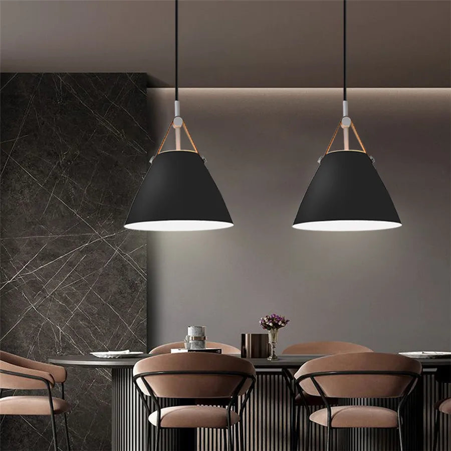 Modern Leather & Iron Pendant Light – Nordic Hanging Lamp for Kitchen, Dining Room, Living Room, Bedroom, and Restaurant Décor