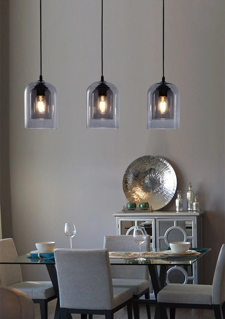 Led Pendant Lamp Nordic Gray Glass Modern Hanging Lighting Luxury Art Restaurant Bar Hotel Bedroom Bedside E27 Suspension Lights