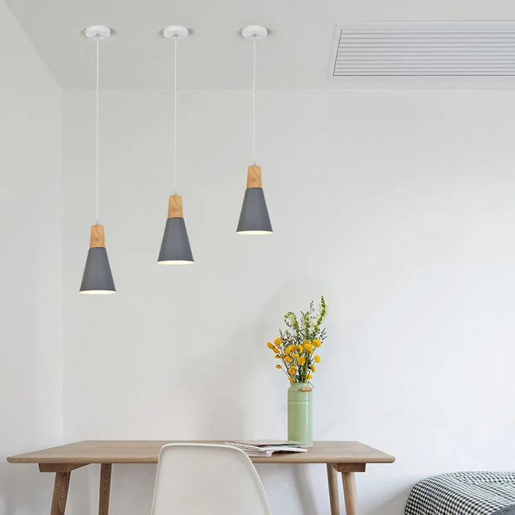 Nordic Real Wood Pendant Lights – Multicolor Aluminum Lampshade for Dining Room and Home Lighting Décor
