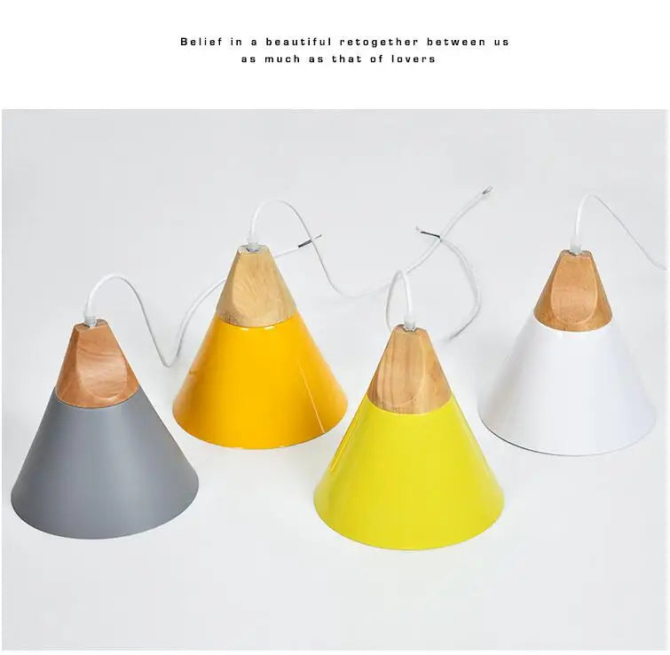Nordic Real Wood Pendant Lights – Multicolor Aluminum Lampshade for Dining Room and Home Lighting Décor