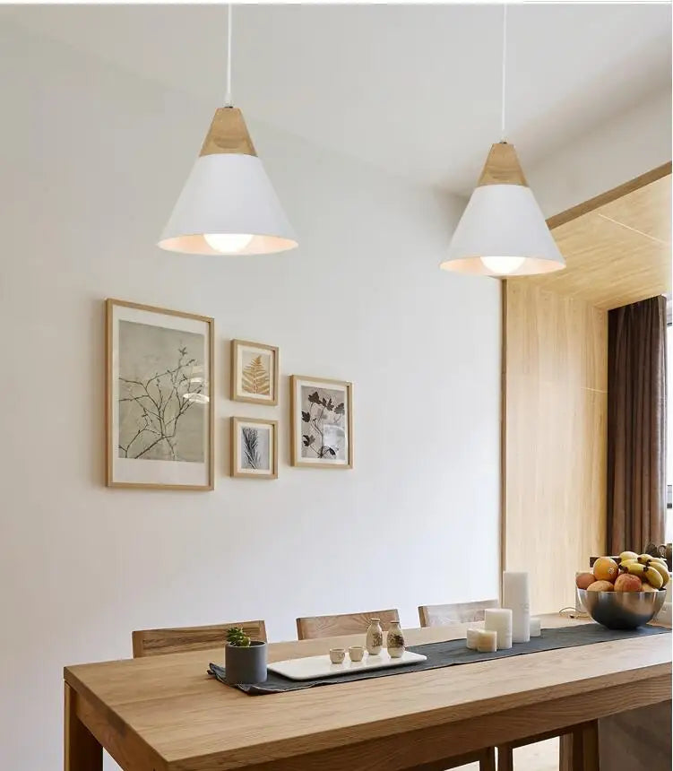 Nordic Real Wood Pendant Lights – Multicolor Aluminum Lampshade for Dining Room and Home Lighting Décor