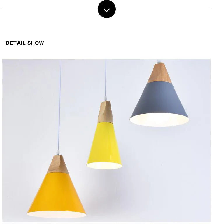 Nordic Real Wood Pendant Lights – Multicolor Aluminum Lampshade for Dining Room and Home Lighting Décor