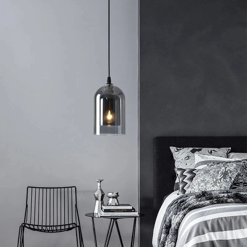 Led Pendant Lamp Nordic Gray Glass Modern Hanging Lighting Luxury Art Restaurant Bar Hotel Bedroom Bedside E27 Suspension Lights