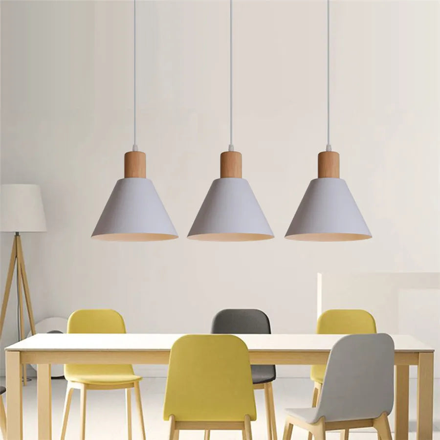 Modern Wood & Metal Hanging Pendant Lamp – Stylish Suspension Light for Kitchen, Dining Room, and Bar Décor