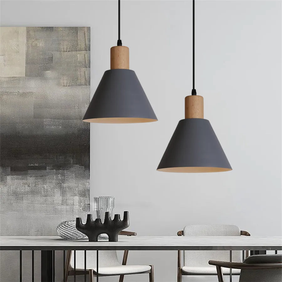 Modern Wood & Metal Hanging Pendant Lamp – Stylish Suspension Light for Kitchen, Dining Room, and Bar Décor