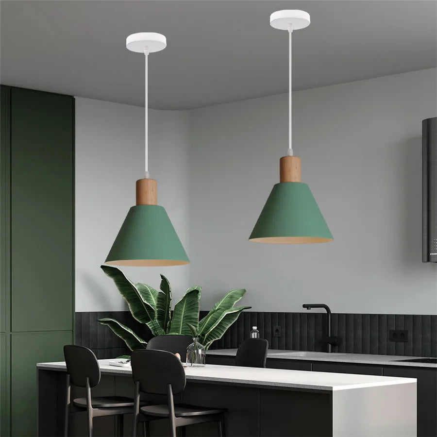 Modern Wood & Metal Hanging Pendant Lamp – Stylish Suspension Light for Kitchen, Dining Room, and Bar Décor