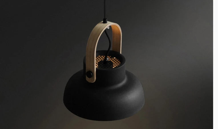 Iron Ring Wooden Grain Pendant Light – Minimalist Nordic Hanging Lamp for Showrooms, Bedrooms, and Dining Rooms