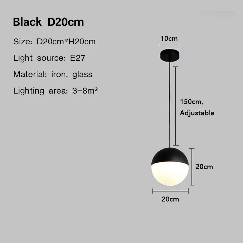 Modern Glass Ball Pendant Light – Black Round Hanging Lamp for Dining Rooms, Kitchens, and Bedrooms