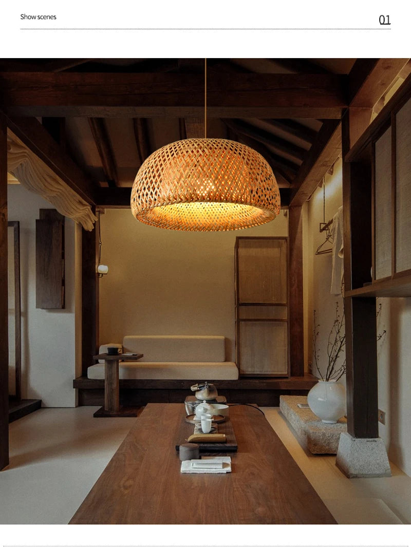 Handcrafted Rattan Bamboo Pendant Light – Woven Ceiling Lamp for Home, Living Room, and Bedroom Décor