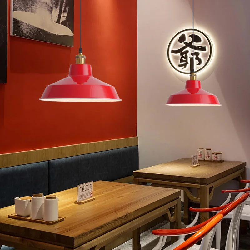 American Retro Red Industrial Pendant Lamp – Modern LED Iron Art Lighting for Restaurants and Hot Pot Decor