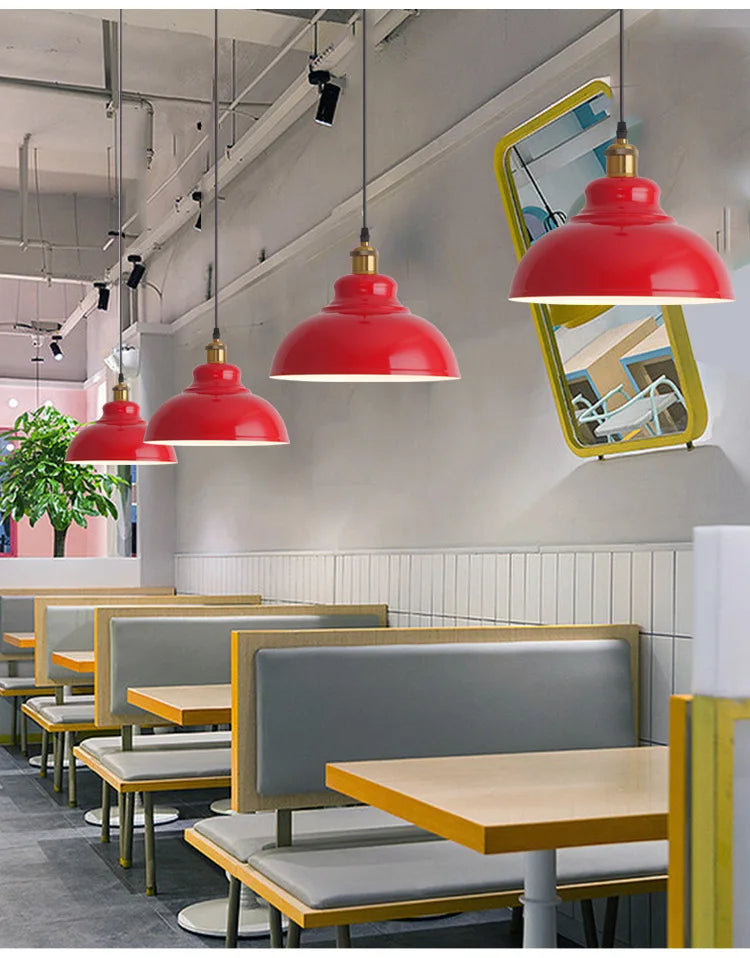 American Retro Red Industrial Pendant Lamp – Modern LED Iron Art Lighting for Restaurants and Hot Pot Decor