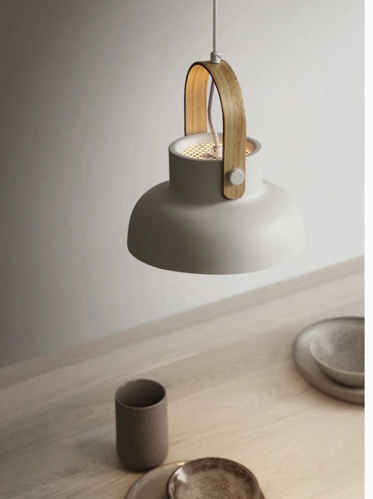 Iron Ring Wooden Grain Pendant Light – Minimalist Nordic Hanging Lamp for Showrooms, Bedrooms, and Dining Rooms