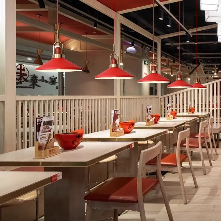 American Retro Red Industrial Pendant Lamp – Modern LED Iron Art Lighting for Restaurants and Hot Pot Decor