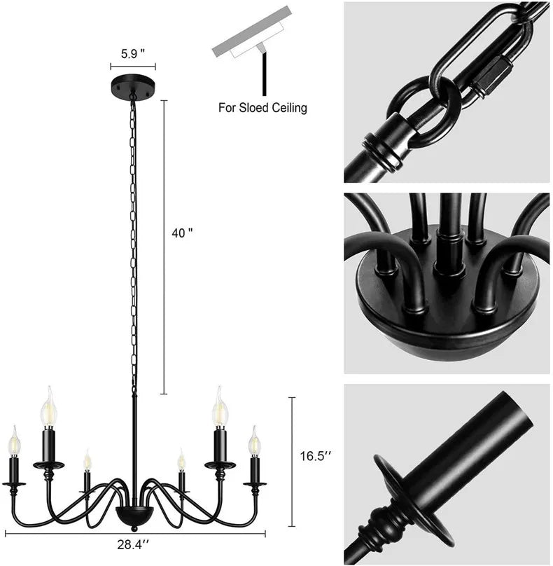 Retro Loft Living Room Chandelier – Vintage American Style Black/Gold Ceiling Light for Dining Rooms and Households