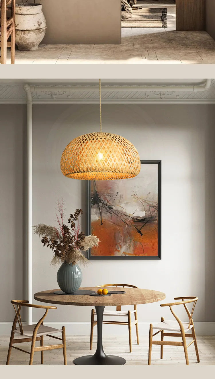 Handcrafted Rattan Bamboo Pendant Light – Woven Ceiling Lamp for Home, Living Room, and Bedroom Décor