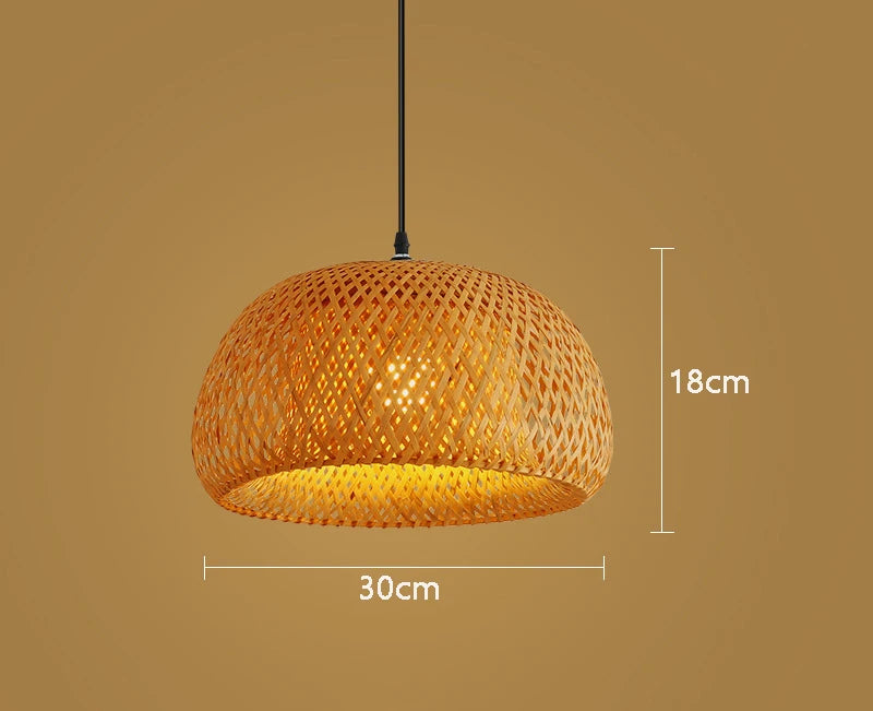 Hand-Woven Bamboo Lantern Pendant Light – 30cm Natural Rattan Wicker E27 LED Chandelier Lampshade for Elegant Lighting Decor