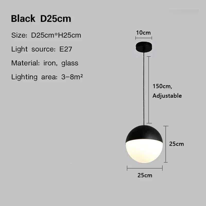 Modern Glass Ball Pendant Light – Black Round Hanging Lamp for Dining Rooms, Kitchens, and Bedrooms