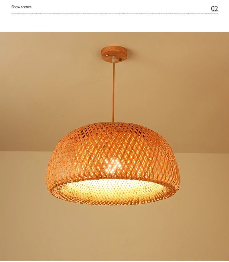 Handcrafted Rattan Bamboo Pendant Light – Woven Ceiling Lamp for Home, Living Room, and Bedroom Décor