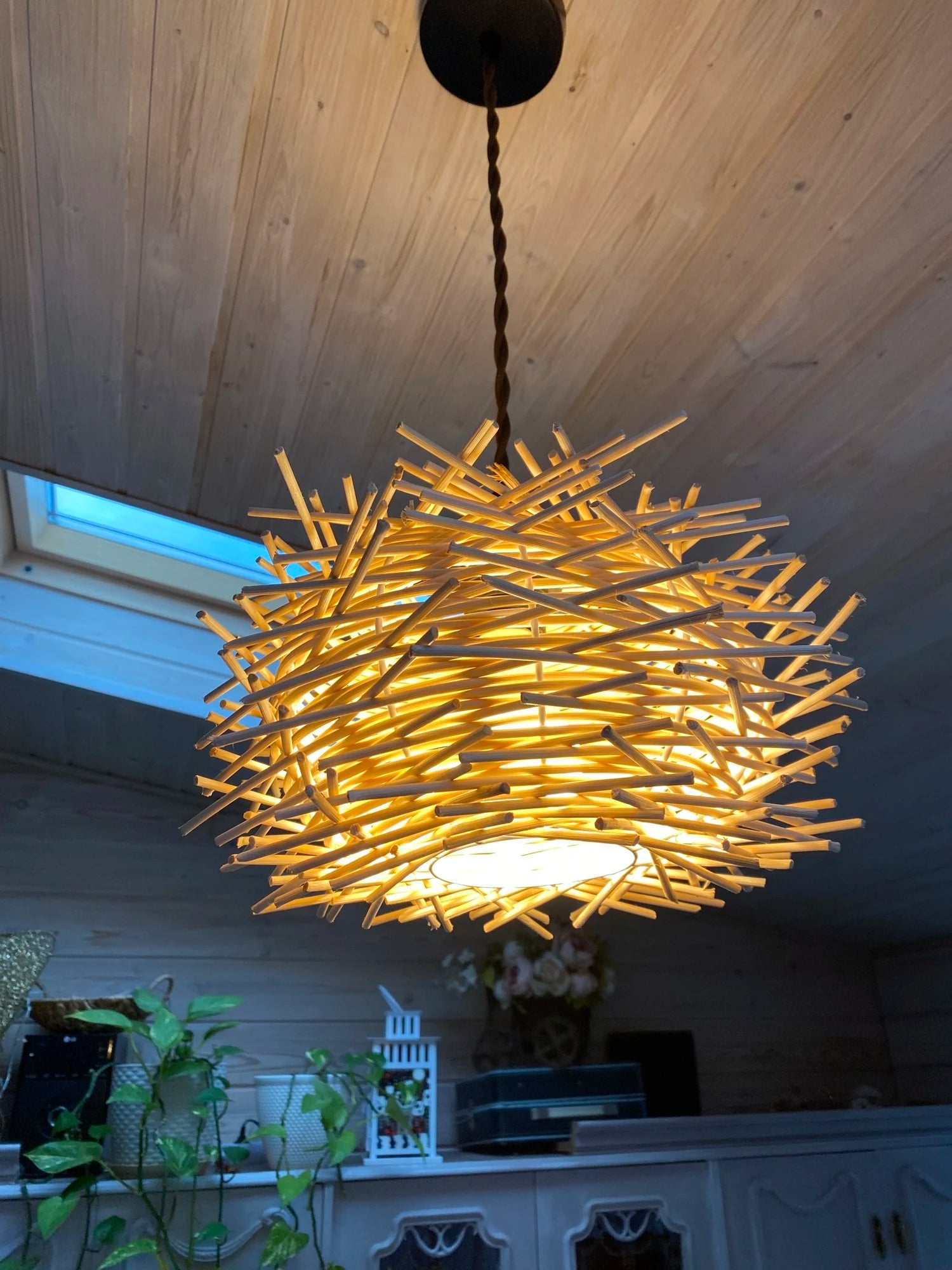 Handcrafted Rattan Bamboo Pendant Light – Woven Ceiling Lamp for Home, Living Room, and Bedroom Décor