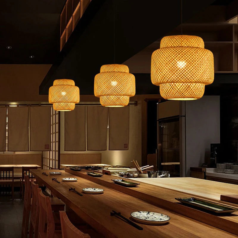 Hand-Woven Bamboo Lantern Pendant Light – 30cm Natural Rattan Wicker E27 LED Chandelier Lampshade for Elegant Lighting Decor