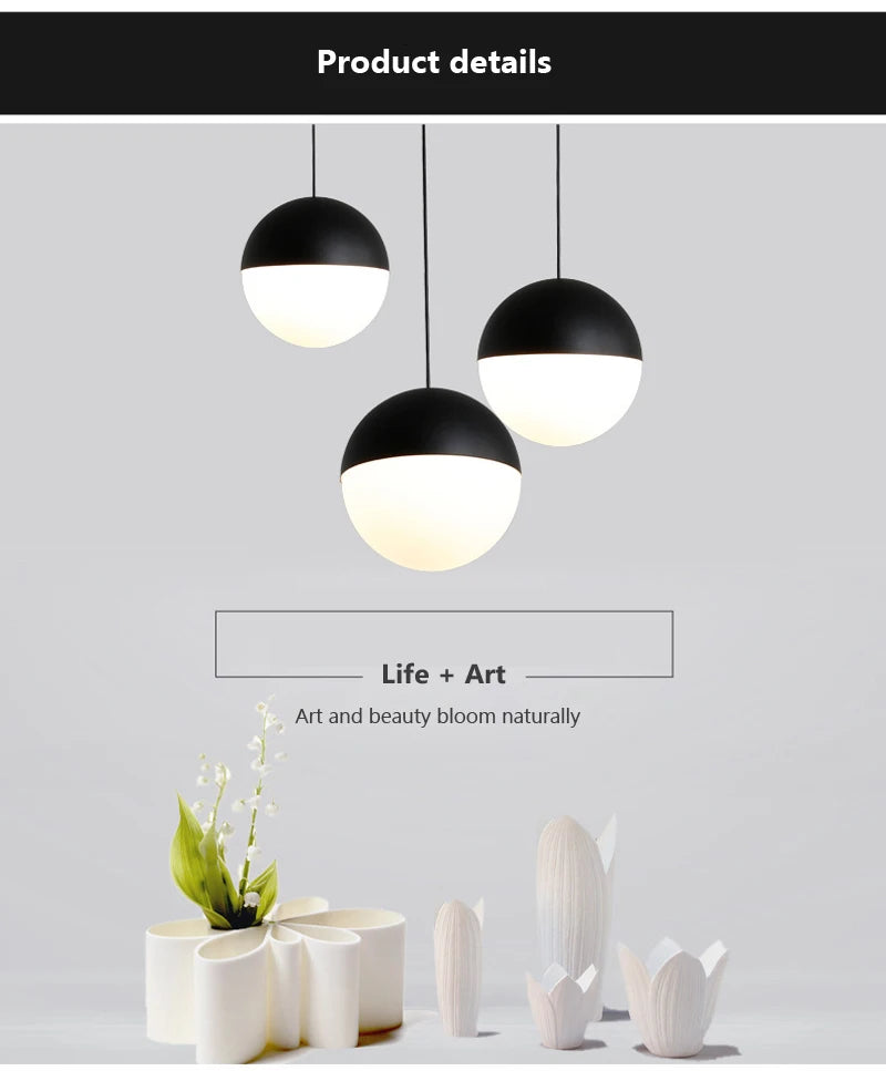 Modern Glass Ball Pendant Light – Black Round Hanging Lamp for Dining Rooms, Kitchens, and Bedrooms