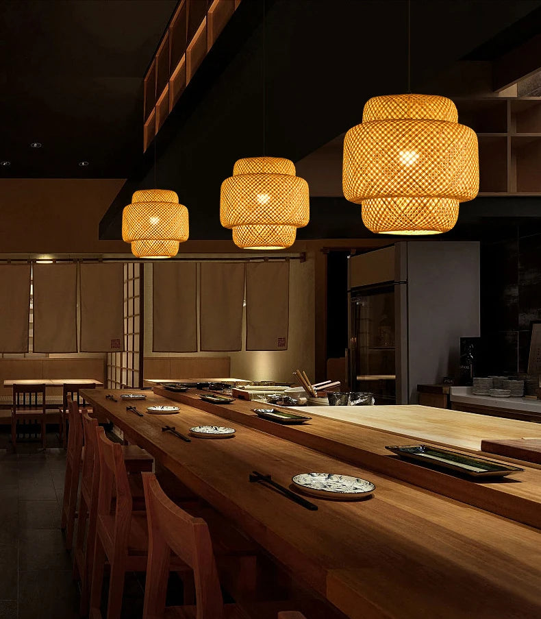Hand-Woven Bamboo Lantern Pendant Light – 30cm Natural Rattan Wicker E27 LED Chandelier Lampshade for Elegant Lighting Decor