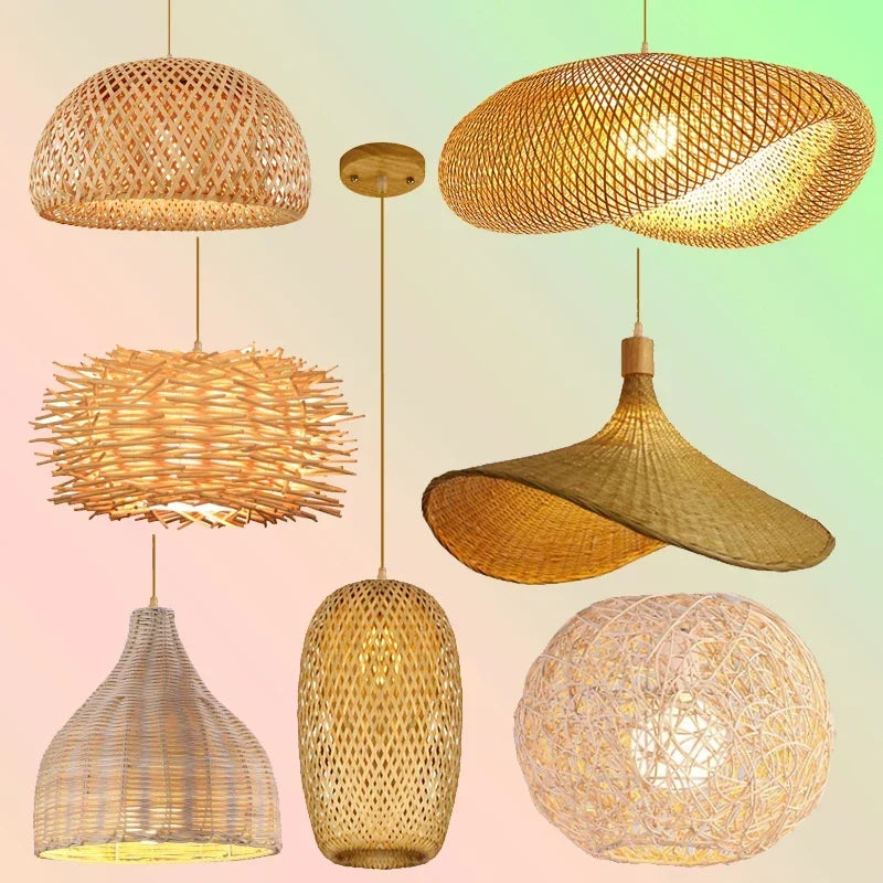 Handcrafted Rattan Bamboo Pendant Light – Woven Ceiling Lamp for Home, Living Room, and Bedroom Décor