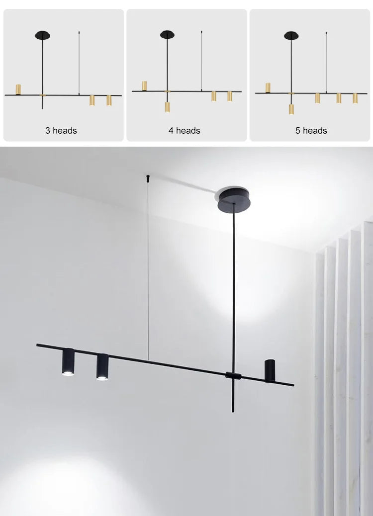 Nordic Modern Longer Chandelier Dining Table Fixtures Black Pendant Lights Bar Kitchen Suspension Decor Living Room Hanging Lamp