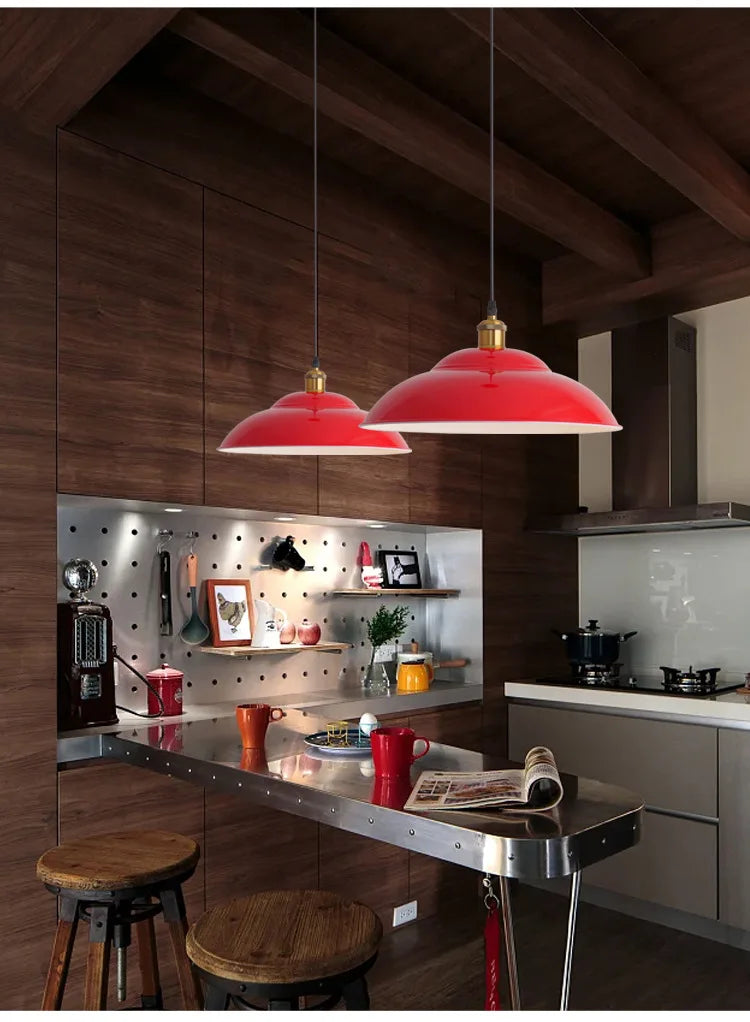 American Retro Red Industrial Pendant Lamp – Modern LED Iron Art Lighting for Restaurants and Hot Pot Decor