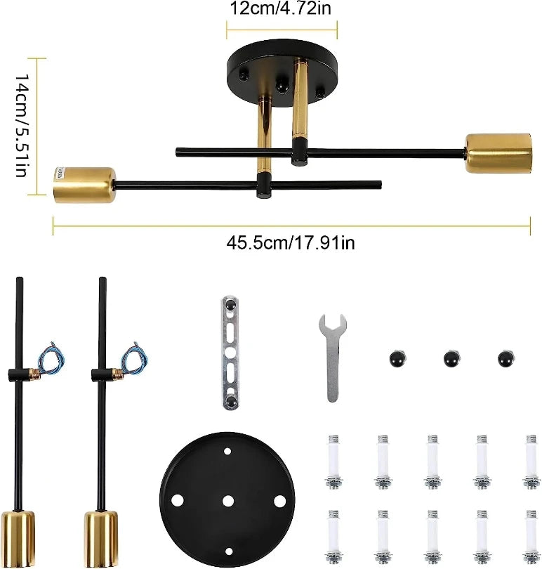 2-Light Modern Ceiling Chandeliers – Simple Flush Mounted Indoor Room Lamps