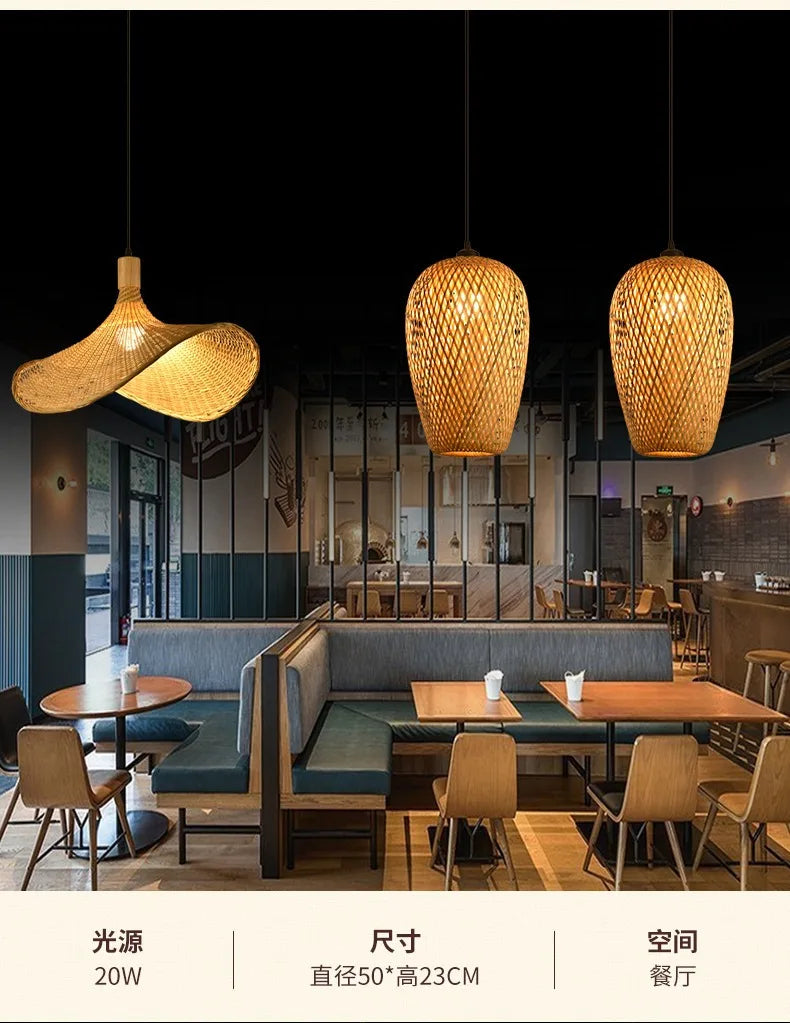 Handcrafted Rattan Bamboo Pendant Light – Woven Ceiling Lamp for Home, Living Room, and Bedroom Décor