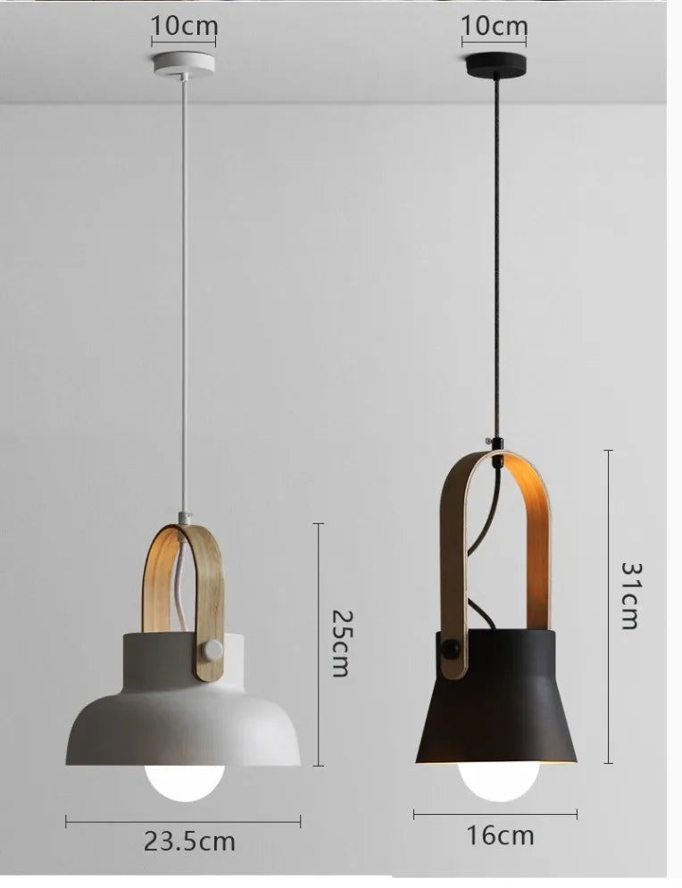 Iron Ring Wooden Grain Pendant Light – Minimalist Nordic Hanging Lamp for Showrooms, Bedrooms, and Dining Rooms