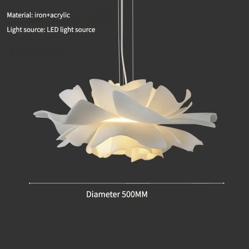 Postmodern White Flower LED Pendant Light – Elegant Petal Design for Bedrooms, Restaurants, Bars, and Stores