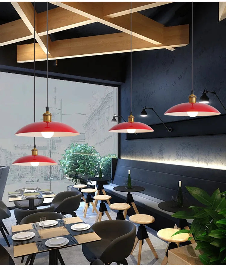 American Retro Red Industrial Pendant Lamp – Modern LED Iron Art Lighting for Restaurants and Hot Pot Decor