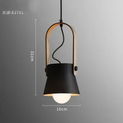 Iron Ring Wooden Grain Pendant Light – Minimalist Nordic Hanging Lamp for Showrooms, Bedrooms, and Dining Rooms