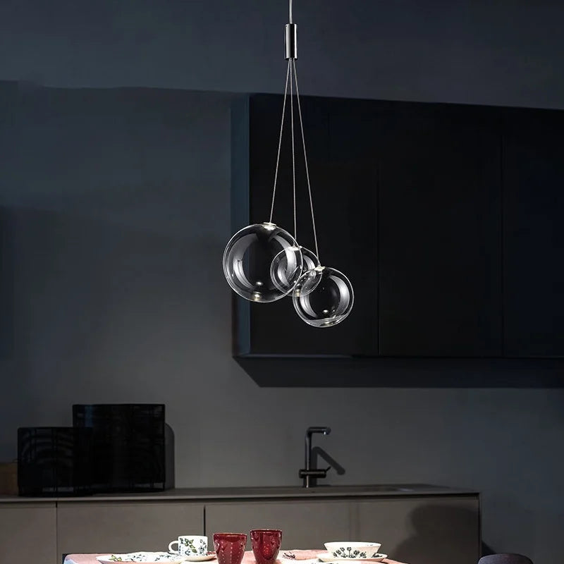 Modern LED Glass Ball Pendant Lamp – Sleek Chrome Design for Kitchens, Bedrooms, and Restaurants