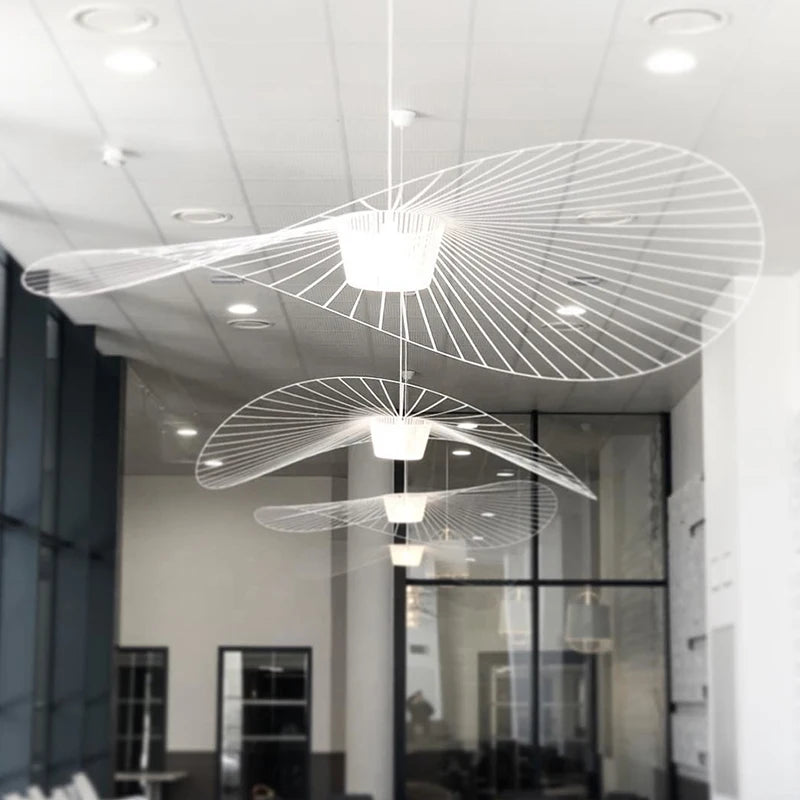 Nordic Art Straw Hat Chandelier – Simple LED Hanging Lamp for Living Rooms, Bedrooms, and Dining Spaces
