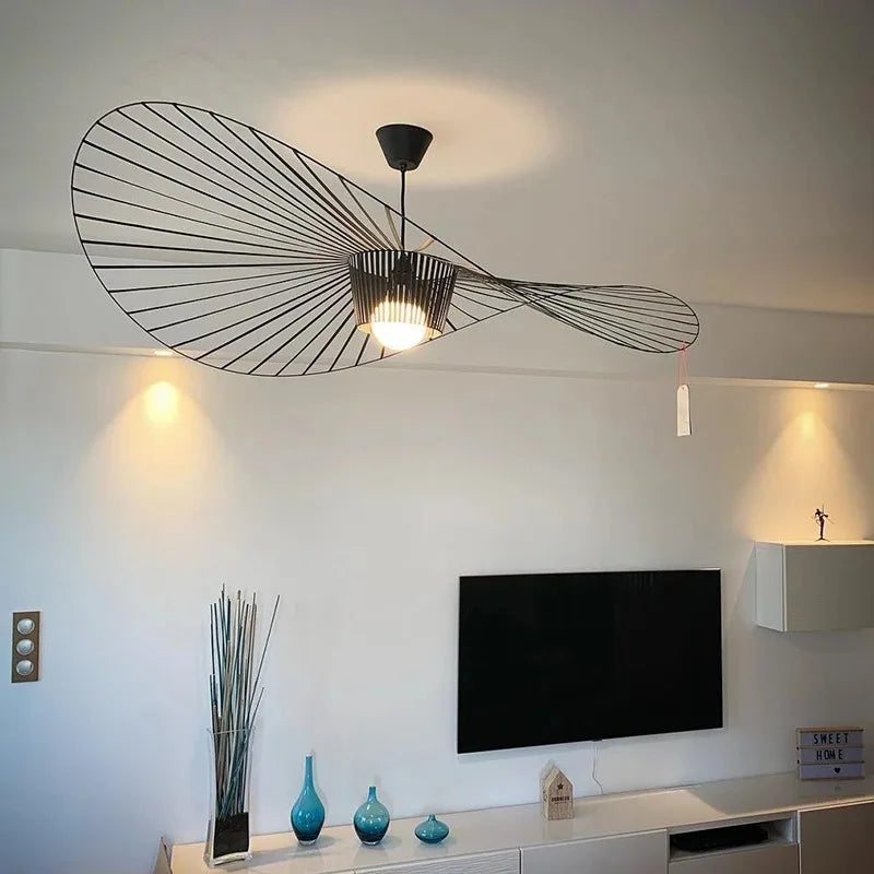 Nordic Art Straw Hat Chandelier – Simple LED Hanging Lamp for Living Rooms, Bedrooms, and Dining Spaces