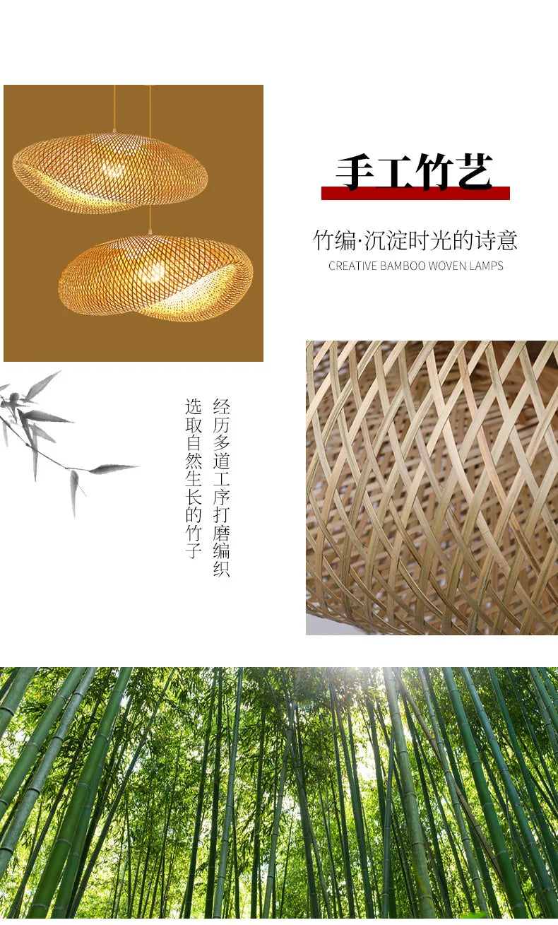 Handcrafted Rattan Bamboo Pendant Light – Woven Ceiling Lamp for Home, Living Room, and Bedroom Décor