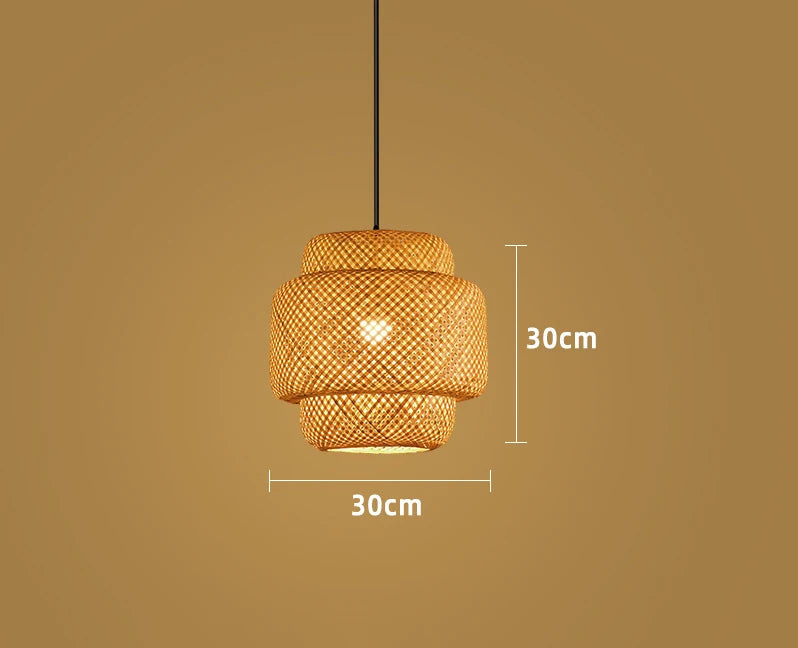 Hand-Woven Bamboo Lantern Pendant Light – 30cm Natural Rattan Wicker E27 LED Chandelier Lampshade for Elegant Lighting Decor