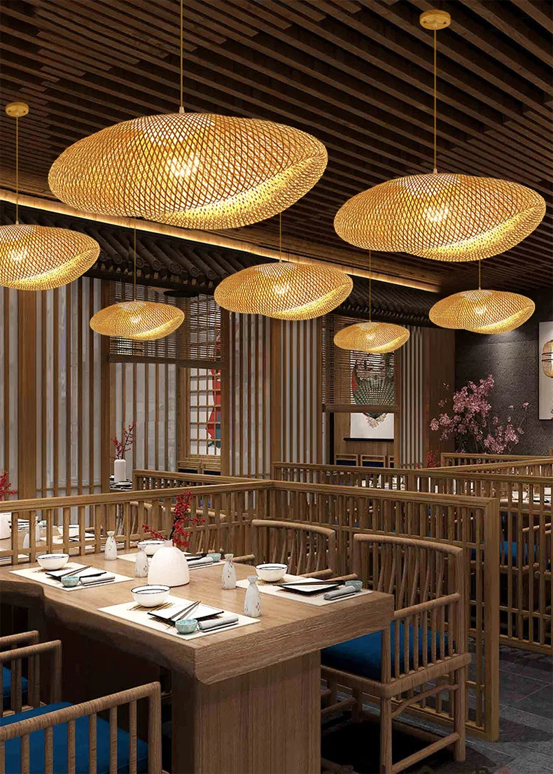 Handcrafted Rattan Bamboo Pendant Light – Woven Ceiling Lamp for Home, Living Room, and Bedroom Décor