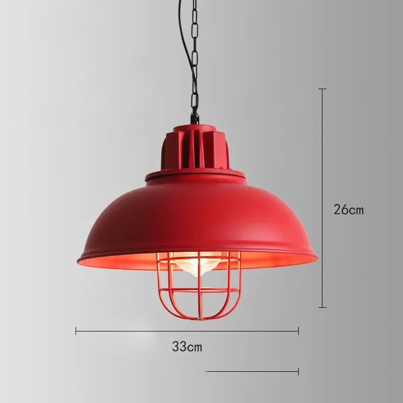 American Retro Red Industrial Pendant Lamp – Modern LED Iron Art Lighting for Restaurants and Hot Pot Decor