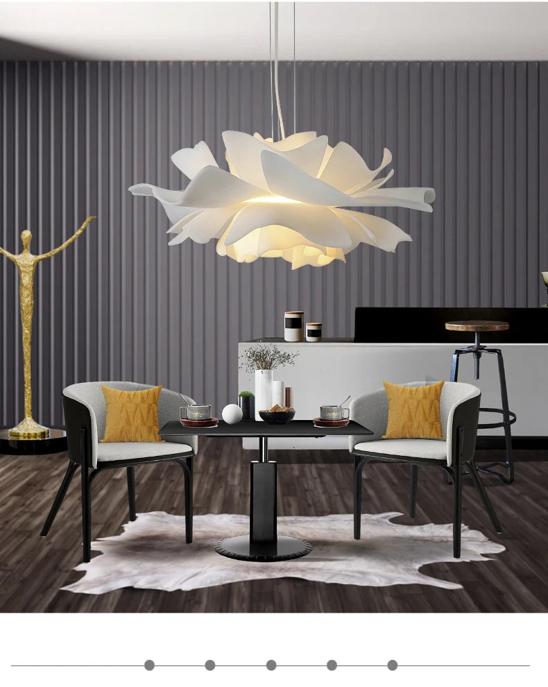 Postmodern White Flower LED Pendant Light – Elegant Petal Design for Bedrooms, Restaurants, Bars, and Stores