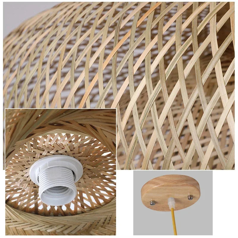 Handcrafted Rattan Bamboo Pendant Light – Woven Ceiling Lamp for Home, Living Room, and Bedroom Décor